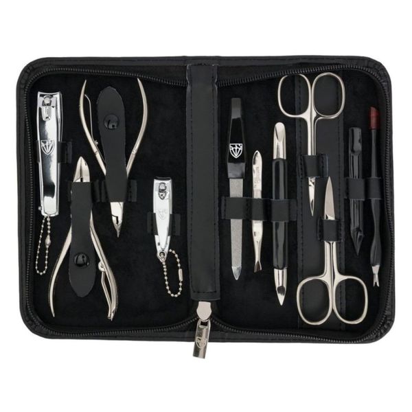 3 Swords Manicure Set: 11 Premium Tools in a Black Leather Case L 7871 PN
