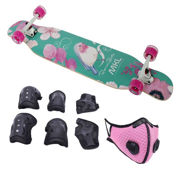 Skateboard 104x21cm Longboard - LED Wheels &amp; Gear Kit &amp; Mask - Roma