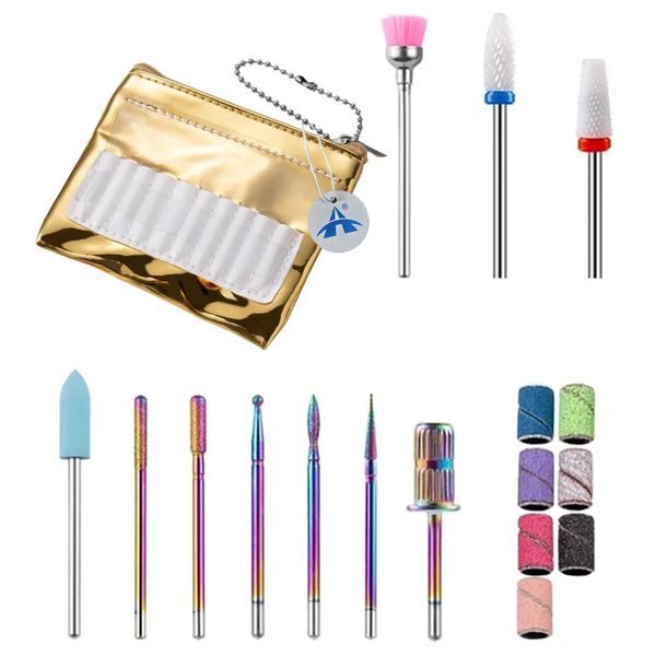 10 Pieces Nail Drill Bits Set with 25 Pieces Sanding Bands for Nail Drill