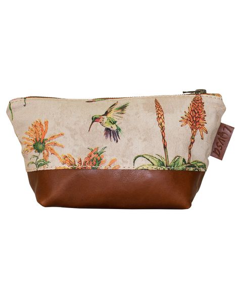 Luvsa LS-BS2209 Shweshwe Fabric &amp; Genuine Leather Cosmetic / Toiletry Bag