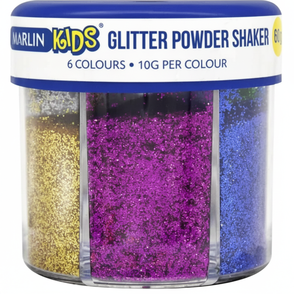 Marlin Kids Glitter Powder Shaker 60g - 6 Vibrant Colours for Crafts
