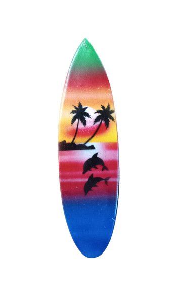 Magnet Wooden Surfoard - Two Palmtrees Two Dolphins