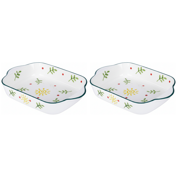 2 Pack Porcelain Baking Tray with Handles - White
