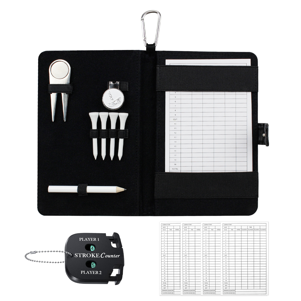 Golf Scorecard Holder Organizer Kit with Score Counter Tees Ball Marker