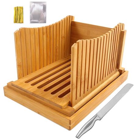 Premium Bamboo Bread Slicer With Stainless-Steel Knife, Foldable And  Compact