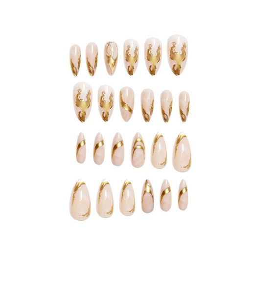 24 Piece - French Almond Shaped 3D Marble Pattern Nails - Multicolor