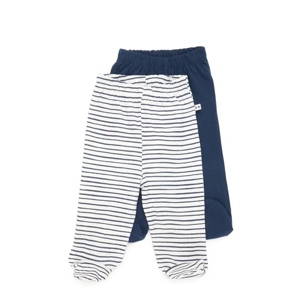 George &amp; Mason Baby - 2 Piece 180GSM Cotton Footed Leggings - Navy &amp; Vanilla