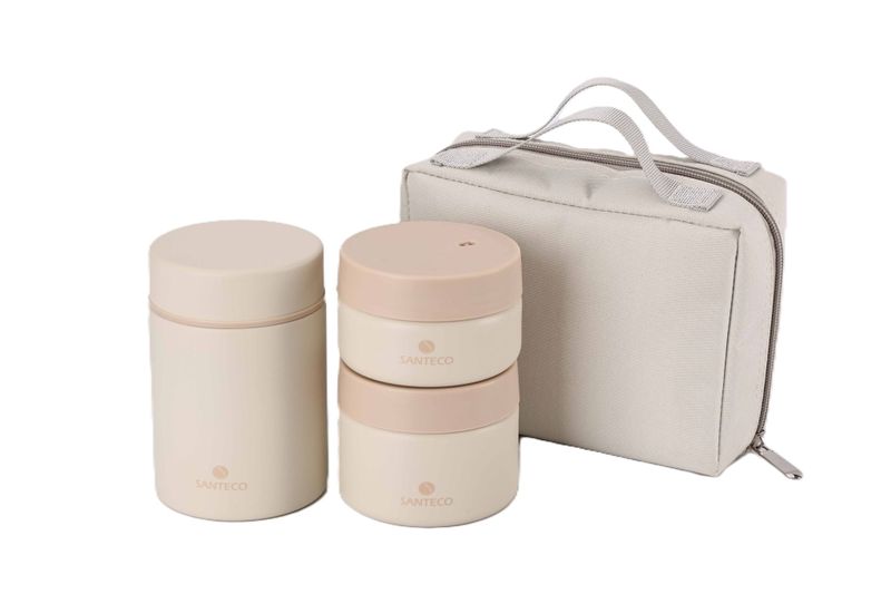 Santeco Korna Food Jar Set With Carry Bag - Cream (420ml/360ml)