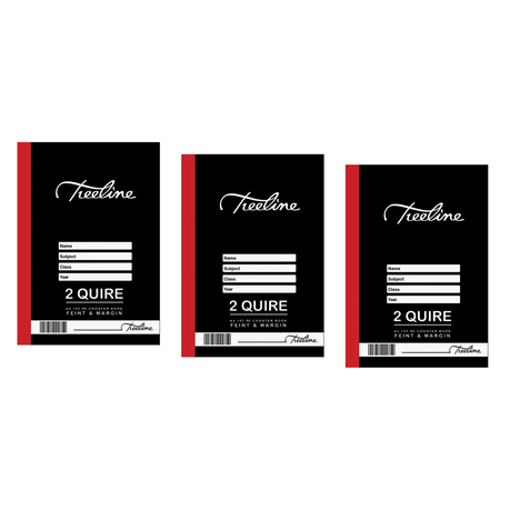 Treeline Hard Cover Book 2 Quire A4 192pg - Feint & Margin - Pack of 3 Image