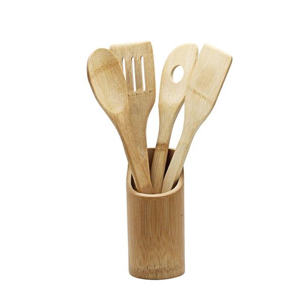 Bamboo Utensils Holder and Utensils - 5 Piece