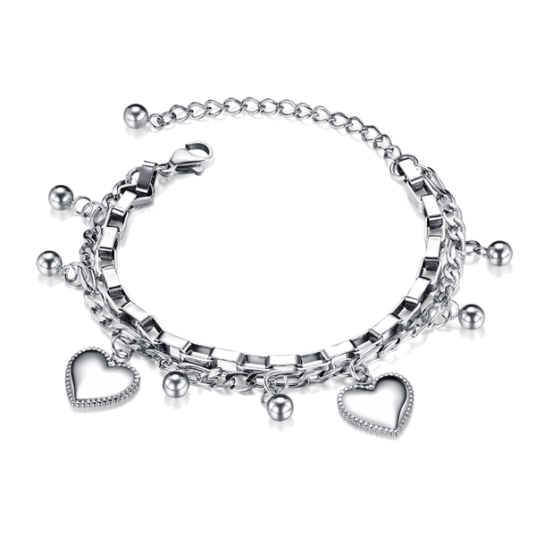 Silver Ladies heart and Ball Charm Bracelet