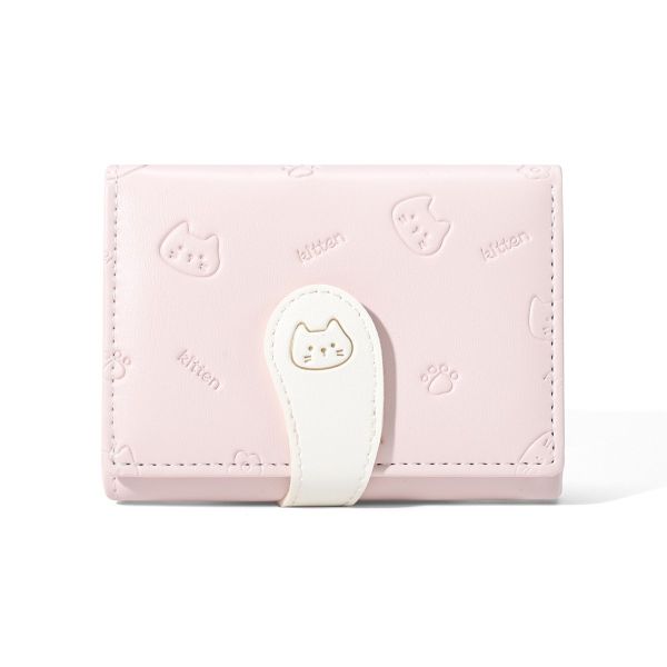 Small Wallet for Girls/Women,PU Leather, Kitten Nail Buckle