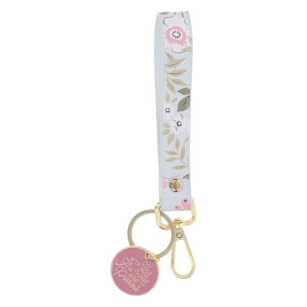 Faux Leather Wristlet Keychain - With God All Things are Possible