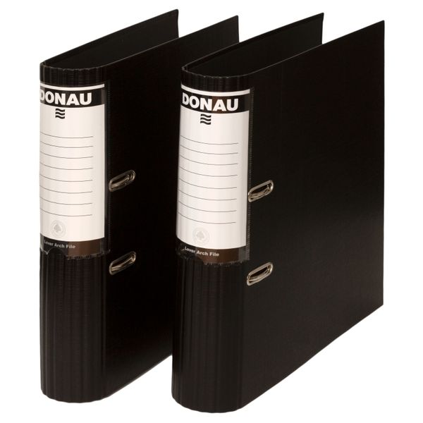 Donau A4 Lever Arch File 75mm PP Round Back - 2 Pack - Black