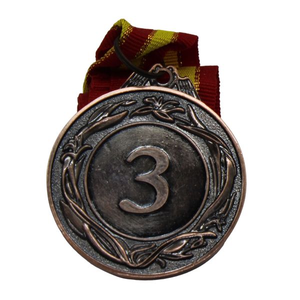 Medal - Third Place Metal Medal with Ribbon - 50mm Diameter - Bronze