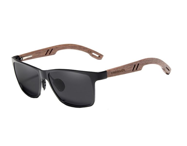 Polarized Rectangular Mirroed Sunglasses for Men Women Walnut Wooden Frame