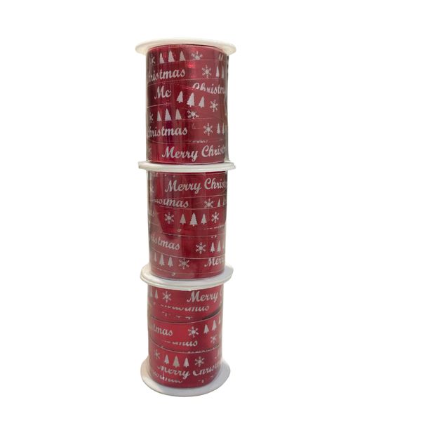 Pack of 3 Red Merry Christmas Ribbon
