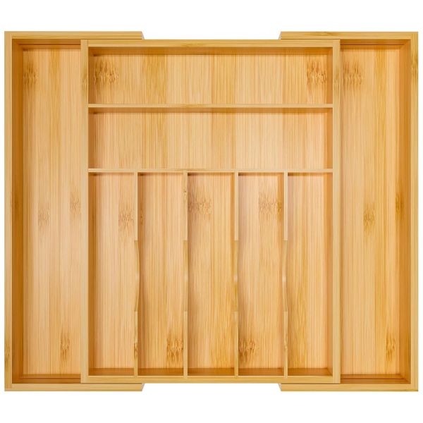 Expandable Kitchen Drawer Organizer Tray Bamboo Cutlery Utensils Holder