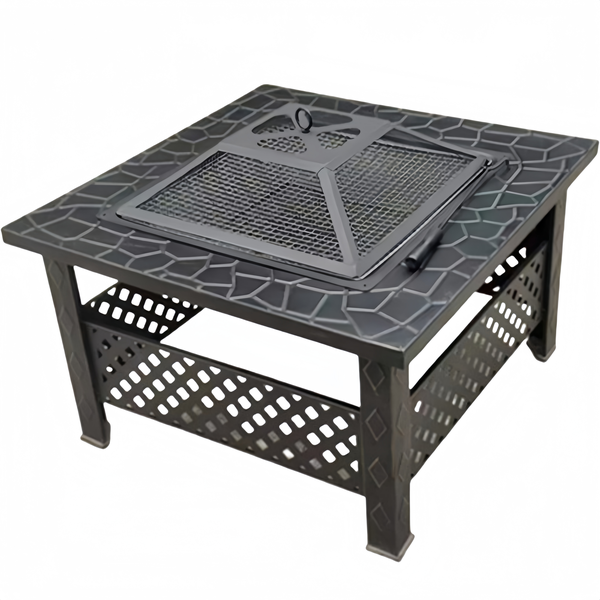 Outdoor Firepit Table With Cover for Outside Patio Heating Camping