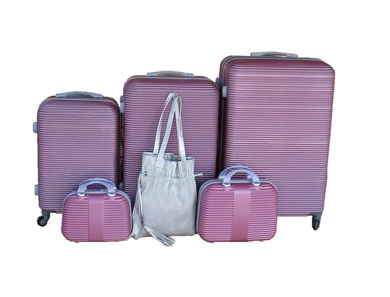 Pink 5-Piece ABS Hard Shell Luggage Set with Spinner Wheels &amp; Tote Bag