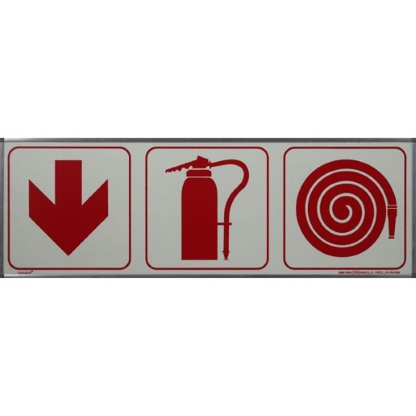 Fire Extinguisher &amp; Hose Arrow Down Sign 190 x 570mm
