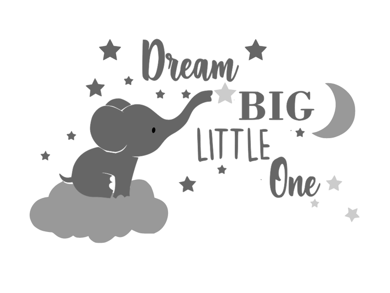 Dream Big Little One Elephant Moon and Stars Wall Vinyl