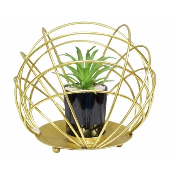 Artificial Succulent Plant In Gold Geometric Holder