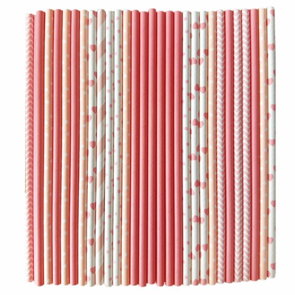 Disposable Biodegradable Paper Straws Pink Series Mixed for Beverages