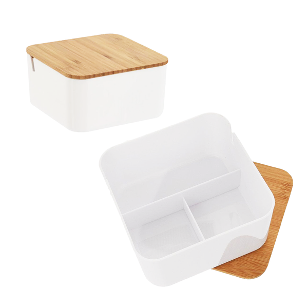 Make Up Organiser, Bamboo Lid &amp; Mirror - Square