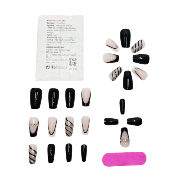 24Pcs Almond Shaped Chic Stripe Press-On Nails Set - Multicolor