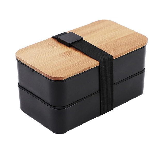 Double-Layer Lunch Box, Wood Grain Lunch Box, Microwaveable