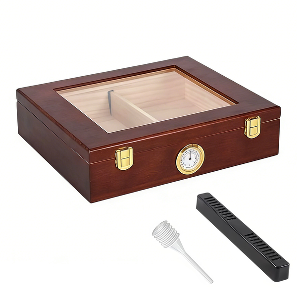 Wood Humidor Cigar Box, 26 Wooden Cigars Case Storage Box with Hygrometer
