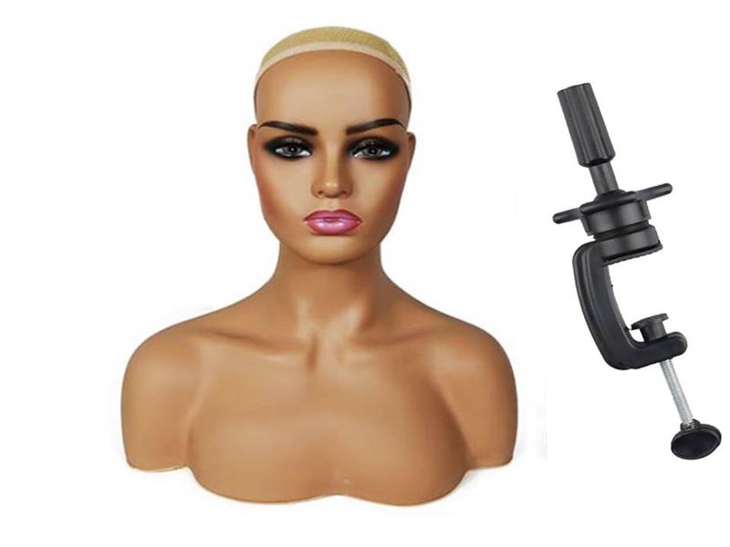 Pvc Professional Mannequin head With Shoulders + Table Clamp