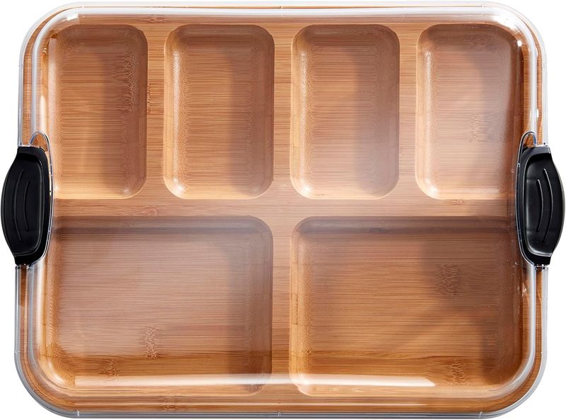 2in1 Bamboo Serving Tray /Snack Tray /Food Platter &amp; Cutting Board with Lid