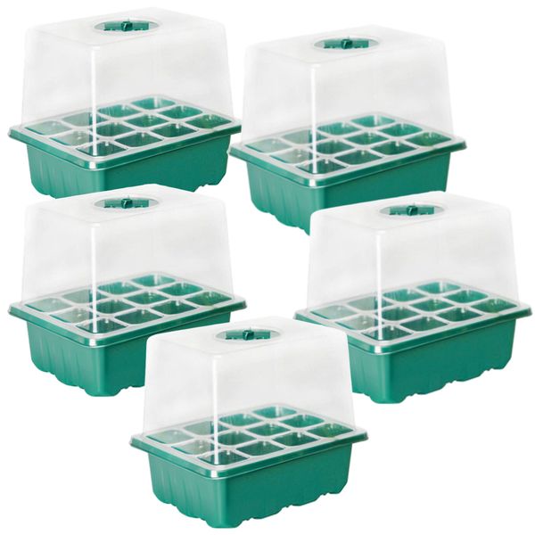 Garden Seedling Growth Tray With Humidity &amp; Light Control Vents Set of 5