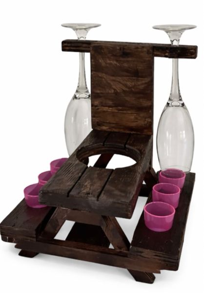 LAG Wooden Champagne Shooter Bench with Shot and Champagne Glass Holders