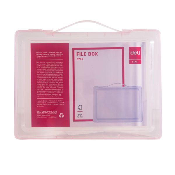 Deli File Box A4 With Handle Translucent light blue or light red