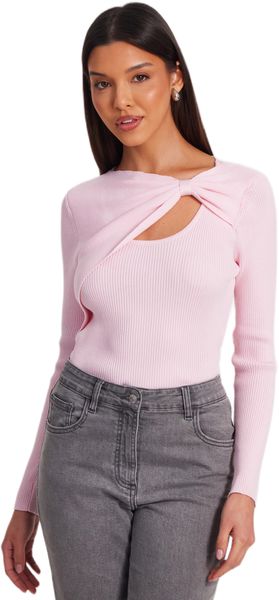 Quiz - Women Pink Knitted Bow Detail Top