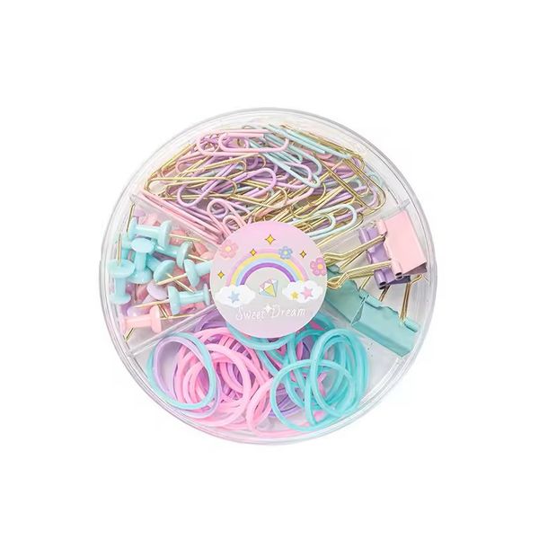 Macaron Paper/Binder Clip And Small Pushpin /Rubber Band Four Box