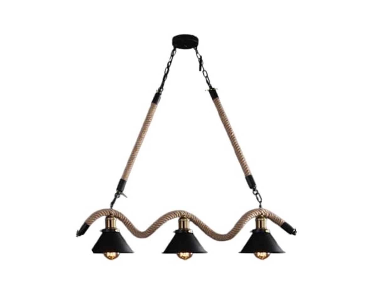 Industrial Vintage Iron Metal Chandelier 3 Holder Hemp Rope Pendant Light