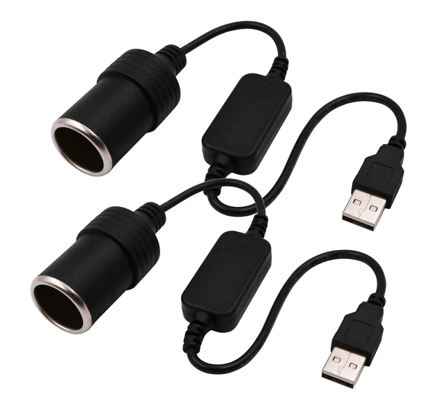2x USB A Male to 12V Car Cigarette Lighter Socket Female Converter Cable