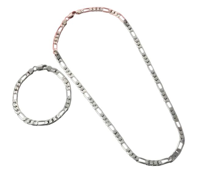 Stainless Steel Chain Necklace and Bracelet, Silver, Push Back Clasp