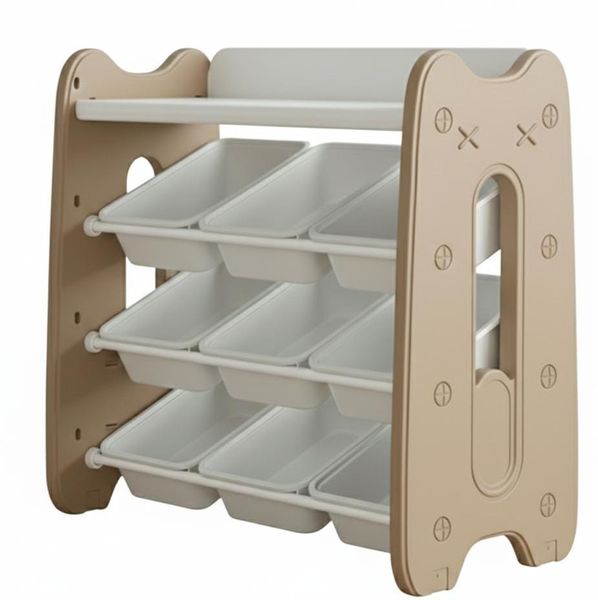 Kids Activity Toy Organizer Triple Shelf with 9 Storage Bins - Coffee
