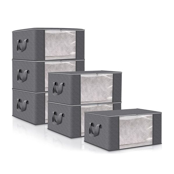 90 L Large Storage Bags 6 Pack Clothes Storage Bins Foldable Closet Bags