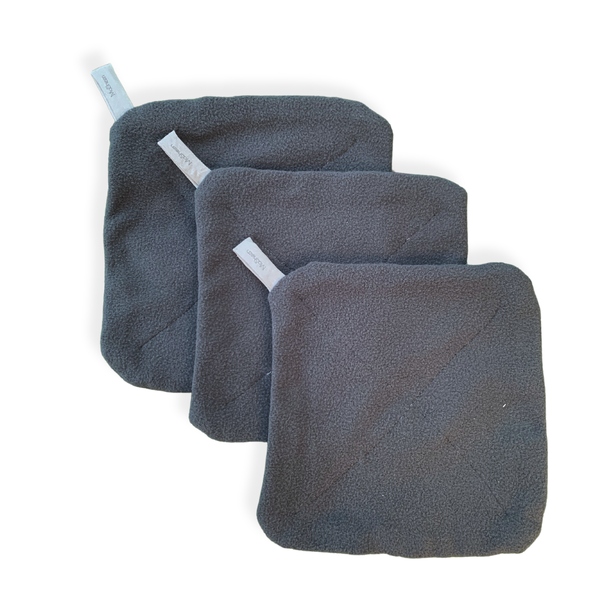 Pack of 3 - 18 cm square compact Charcoal Grey Micro Fleece Face Cloths
