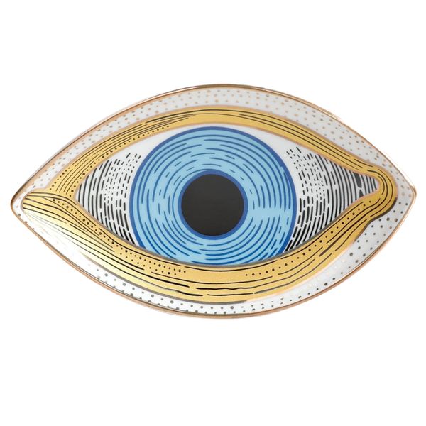 Decor Gold &amp; Blue Ceramic Eye Jewellery Tray - 15.2cm