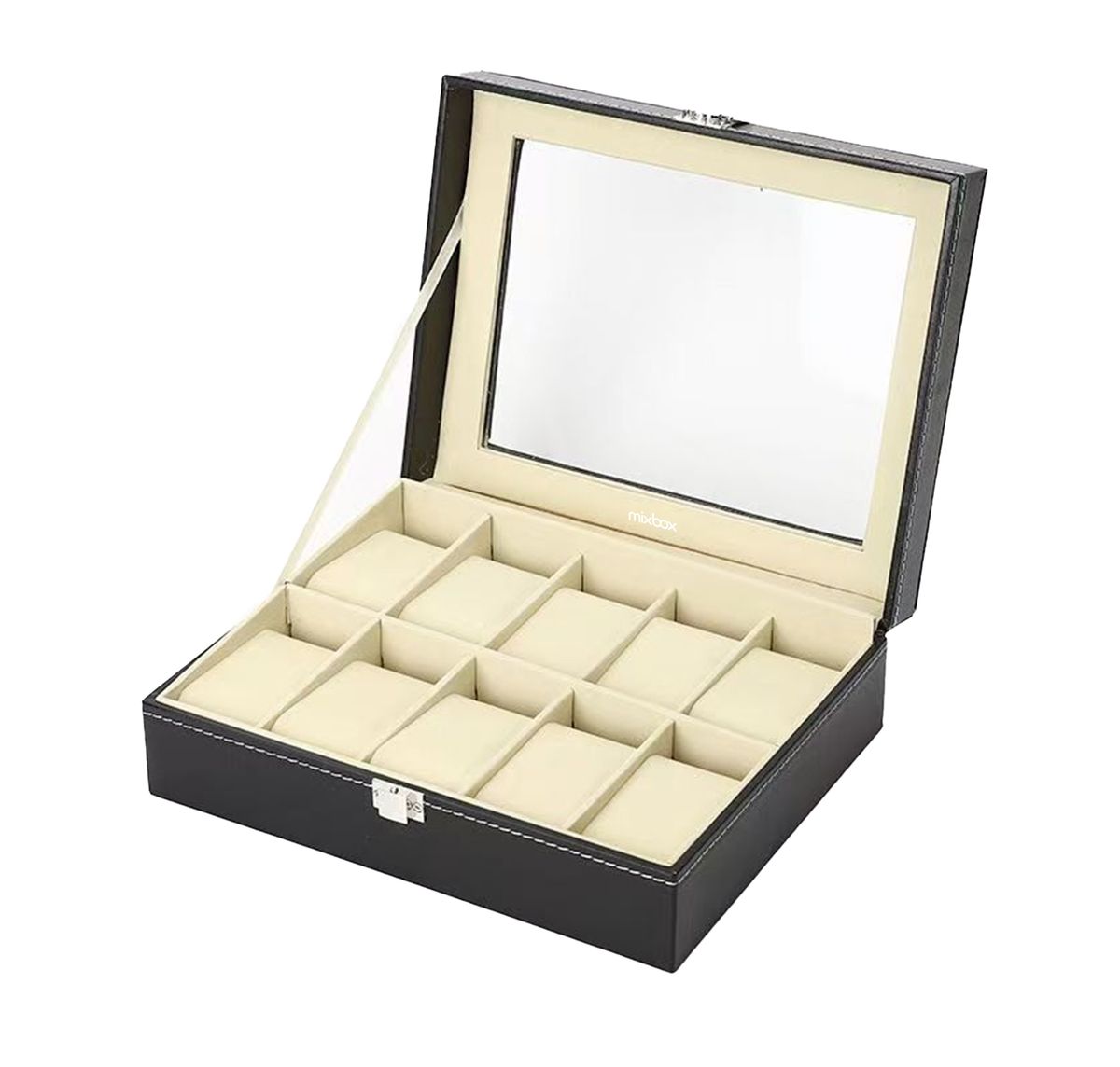 Mix Box 10 Slot Compartment PU Leather Watch Display Box- Black