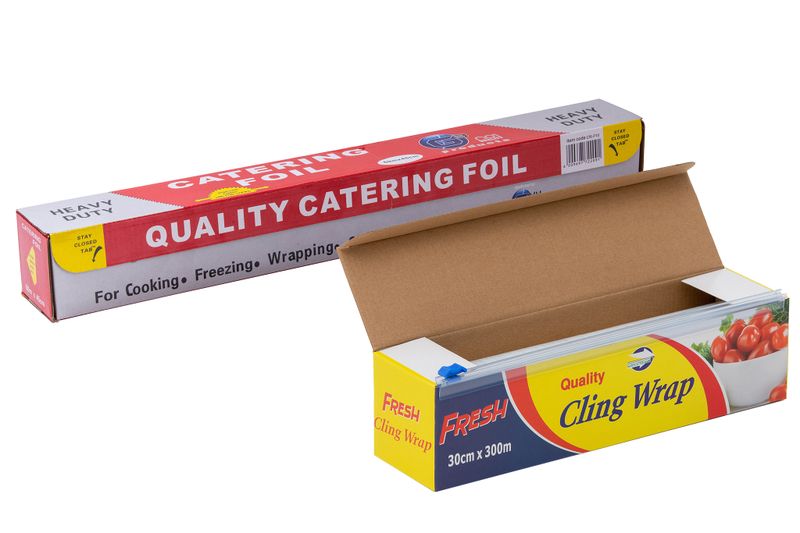 Heavy Duty Catering Foil (60m x 45cm ) Fresh Cling Wrap (300m x 30cm) - 2piece