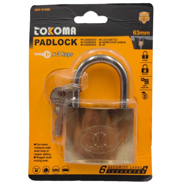 Tokoma 63mm Brass Padlock with 3 Keys