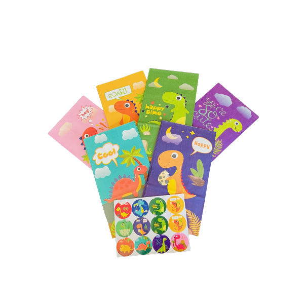 Fun Dinosaur Paper Loot Party Packs &amp; Stickers - Pack of 12 (24cm x 13cm)